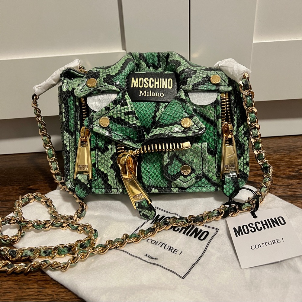 COPY for nightcapnelly- NWT Moschino Python-Printed Leather Biker Jacket Bag